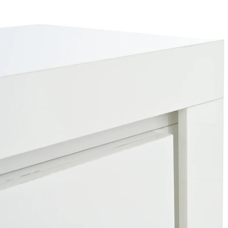 Buffet blanc laqué brillant avec éclairage LED 2 portes 3 tiroirs EUGLENOID
