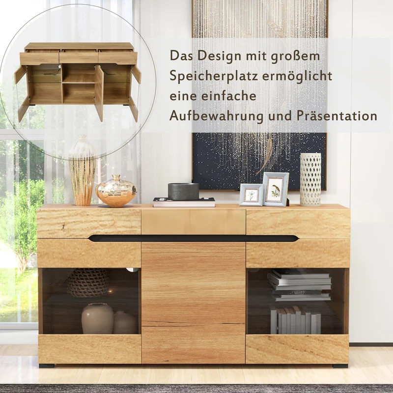 Buffet moderne LED rangement 3 portes 3 tiroirs 140*35*80 KRANQRUK
