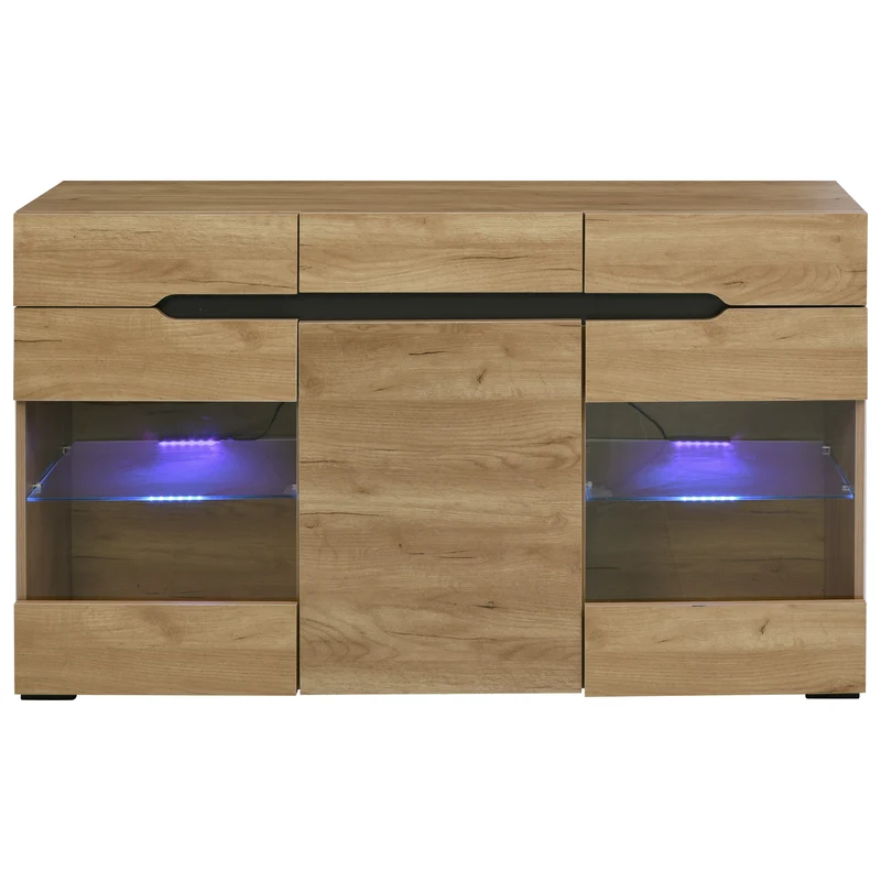 Buffet moderne LED rangement 3 portes 3 tiroirs 140*35*80 KRANQRUK
