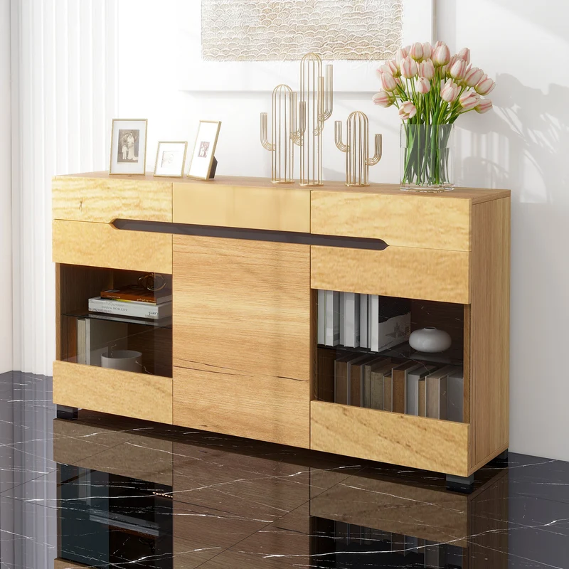 Buffet moderne LED rangement 3 portes 3 tiroirs 140*35*80 KRANQRUK