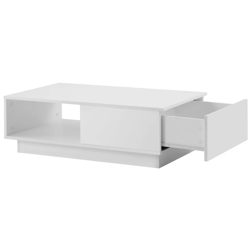 Table basse moderne rectangulaire blanche avec lumière LED 95 x 55 x 32 cm SHOHLORS