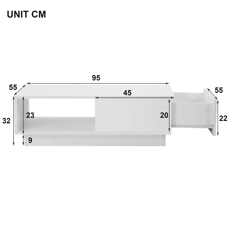 Table basse moderne rectangulaire blanche avec lumière LED 95 x 55 x 32 cm SHOHLORS