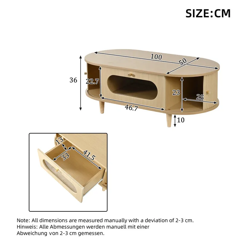 Table basse effet bois chêne 1 tiroir & portes coulissantes RIFTVALTHYNATH