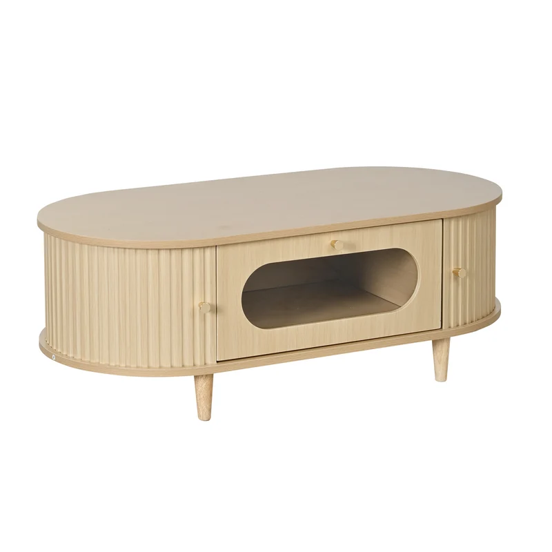 Table basse effet bois chêne 1 tiroir & portes coulissantes RIFTVALTHYNATH