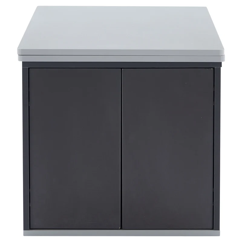 Table basse blanc et gris tablette relevable pliable, 2 portes 3 niches et 2 tiroirs 100x51cm RIFTKRYOSYNATH