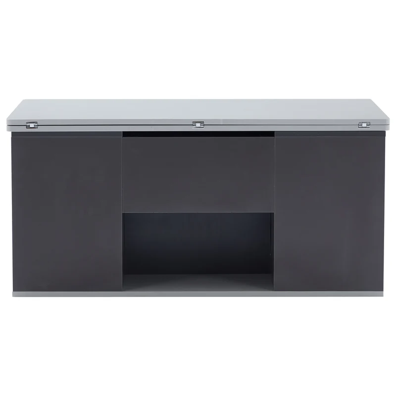 Table basse blanc et gris tablette relevable pliable, 2 portes 3 niches et 2 tiroirs 100x51cm RIFTKRYOSYNATH