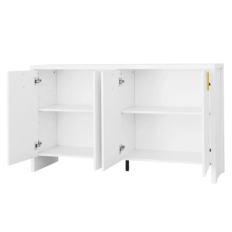 Buffet blanc design ondulé avec poignées dorées 140x38x80cm AEGISKAELOR