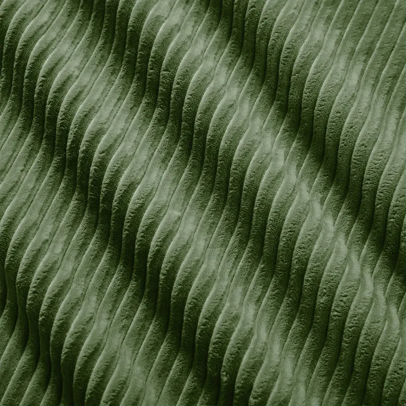 Canapé 1 place modulable en velours côtelé vert kaki avec oreiller et pouf, 90x178x70cm VISCIDIUM
