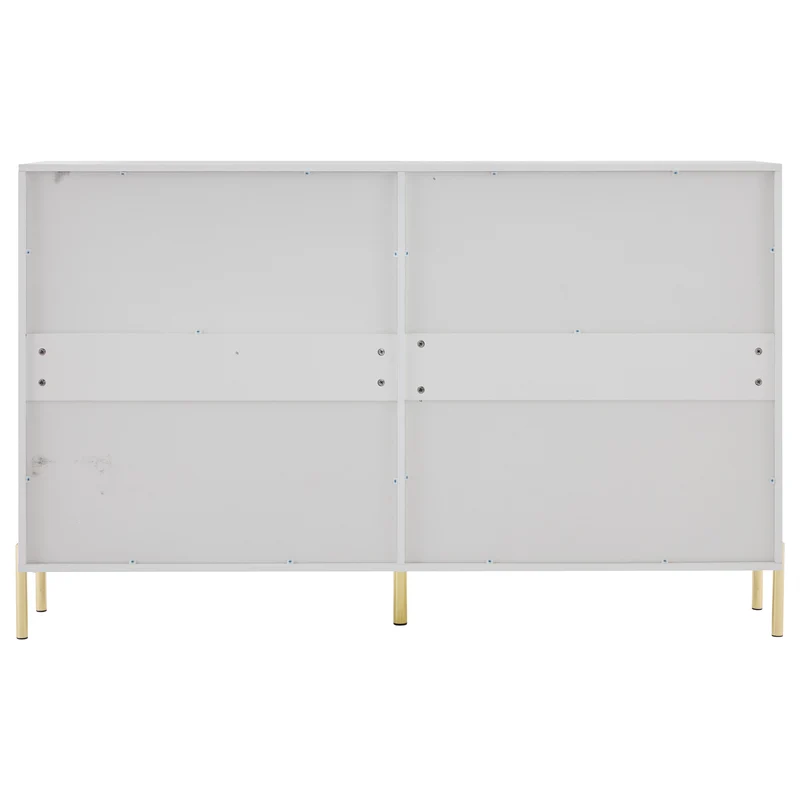 Buffet multifonctionnelle moderne blanc mat 4 portes poignées et pieds dorés 160*35*100 cm KIKS