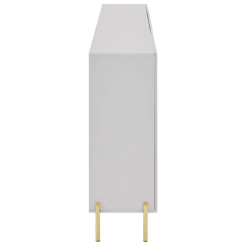 Buffet multifonctionnelle moderne blanc mat 4 portes poignées et pieds dorés 160*35*100 cm KIKS