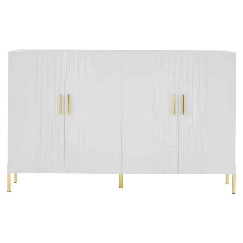 Buffet multifonctionnelle moderne blanc mat 4 portes poignées et pieds dorés 160*35*100 cm KIKS