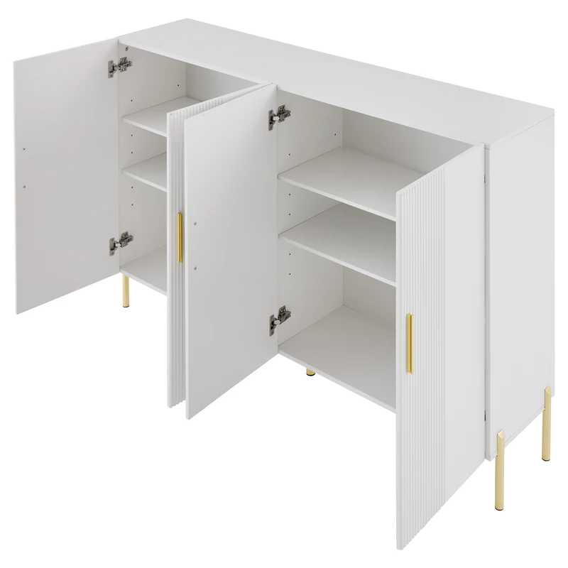 Buffet multifonctionnelle moderne blanc mat 4 portes poignées et pieds dorés 160*35*100 cm KIKS