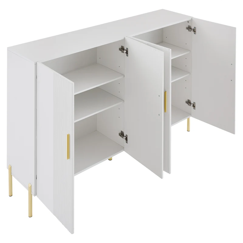 Buffet multifonctionnelle moderne blanc mat 4 portes poignées et pieds dorés 160*35*100 cm KIKS