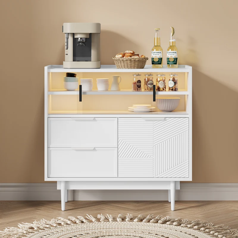 Buffet blanc avec porte en verre, éclairage LED RIFTMORKYNATHOR