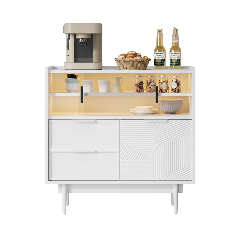 Buffet blanc avec porte en verre, éclairage LED RIFTMORKYNATHOR