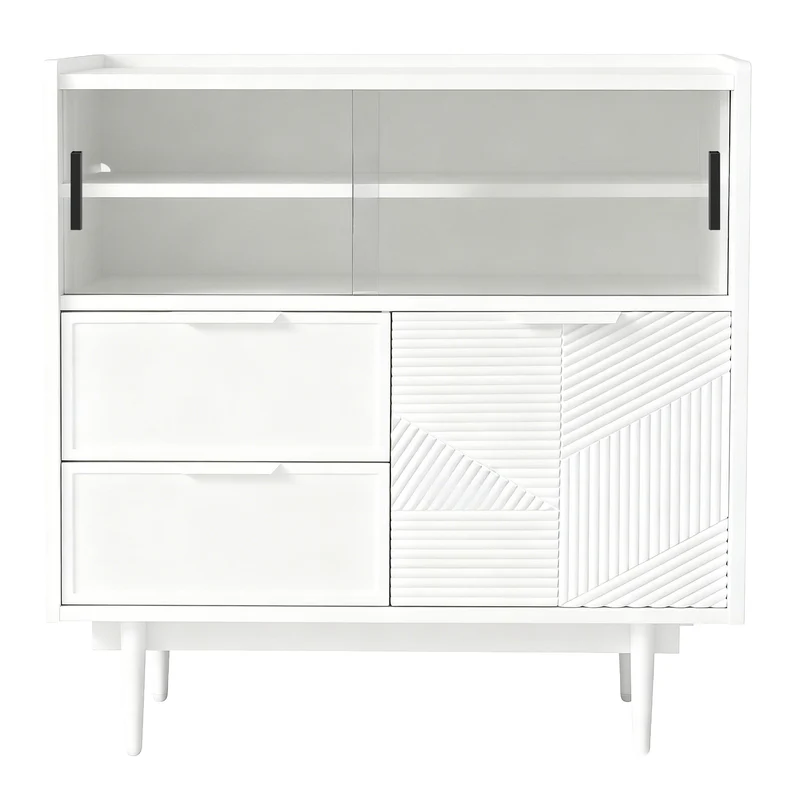 Buffet blanc avec porte en verre, éclairage LED RIFTMORKYNATHOR