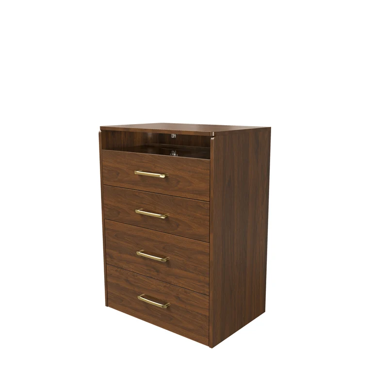 Coiffeuse compacte 3-en-1 effet noyer, miroir ouvert, 2 tiroirs tabouret 60x40x118cm VERTEXKAELISYN