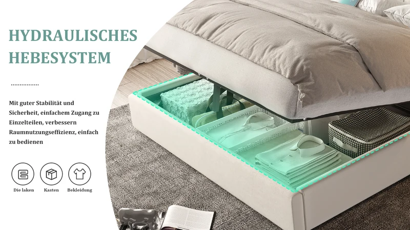 Lit coffre queen en velours beige grand tête de lit, porte USB et 2 lampes 160x200 cm VERTEXKRYNNATH