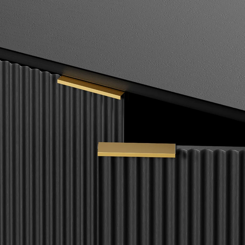 Buffet noir 2 portes façade texturée et détails dorés 60x30x70 cm VERTEXKRYOSYNATH