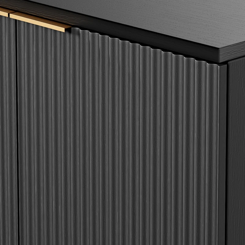 Buffet noir 2 portes façade texturée et détails dorés 60x30x70 cm VERTEXKRYOSYNATH