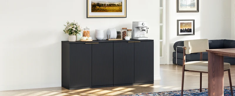 Buffet noir 2 portes façade texturée et détails dorés 60x30x70 cm VERTEXKRYOSYNATH