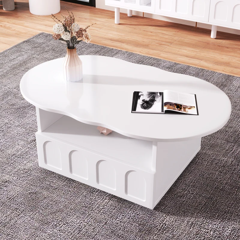 Table basse blanc forme nuage avec tiroir et niche 100x60x40,5 cm RIFTMYRKONOR