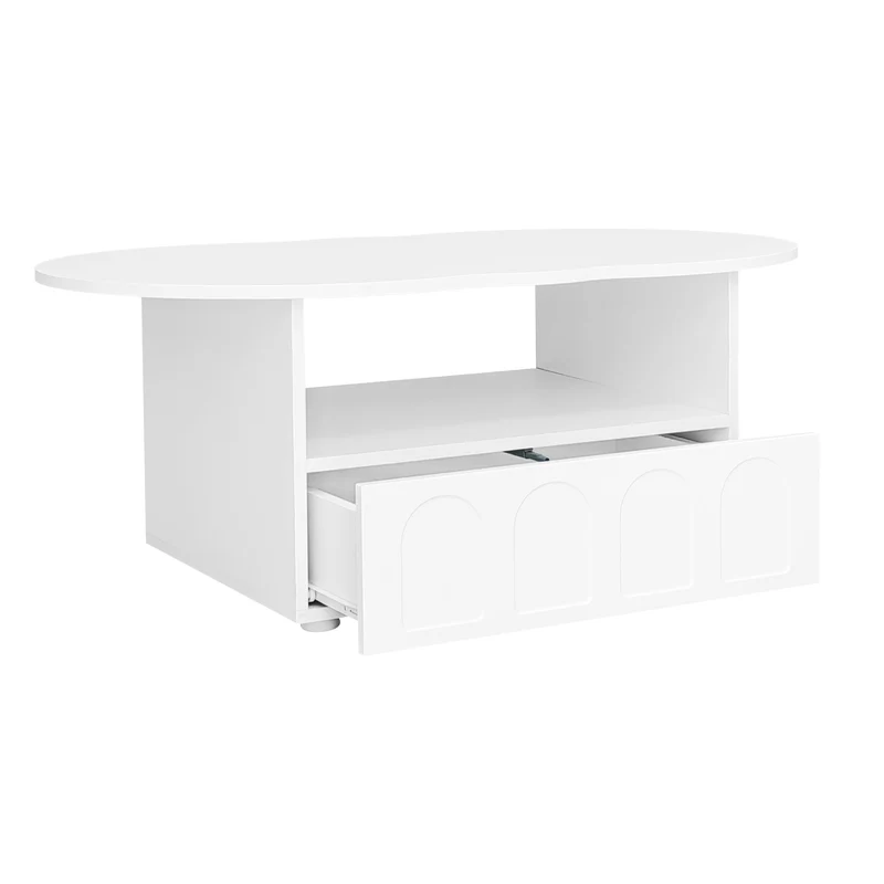 Table basse blanc forme nuage avec tiroir et niche 100x60x40,5 cm RIFTMYRKONOR