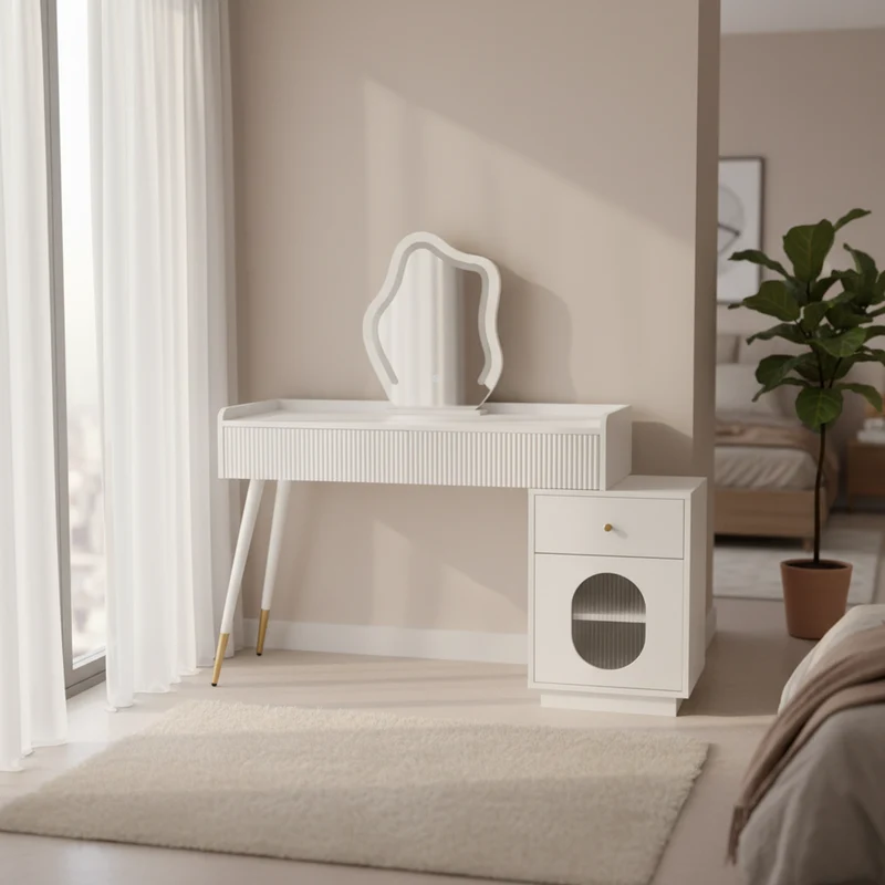 Coiffeuse effet marbre blanche avec miroir LED 3 tiroirs 100x40x75 cm VERTEXKAELOR