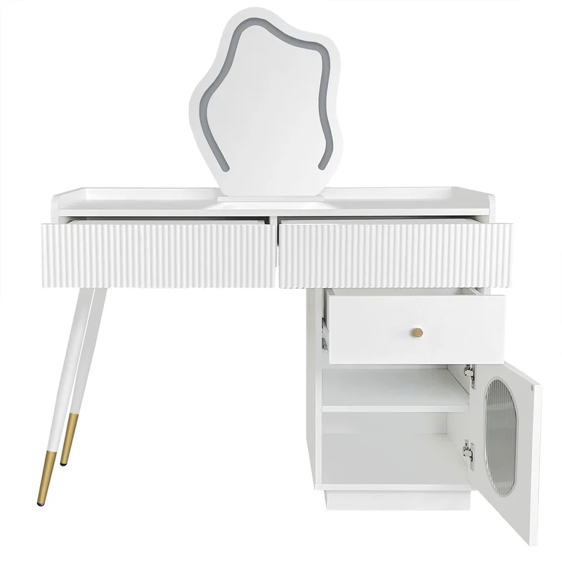 Coiffeuse effet marbre blanche avec miroir LED 3 tiroirs 100x40x75 cm VERTEXKAELOR