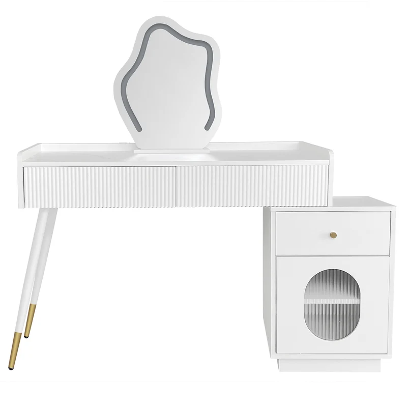 Coiffeuse effet marbre blanche avec miroir LED 3 tiroirs 100x40x75 cm VERTEXKAELOR