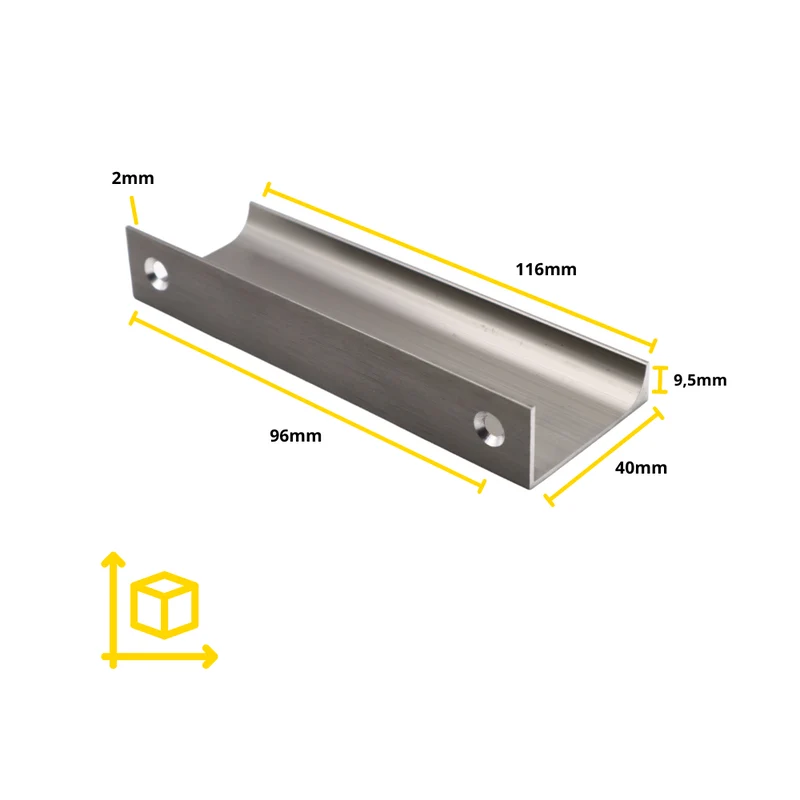 Poignée profilée Edge 96mm (Longueurs totales 116mm) - Acier brossé