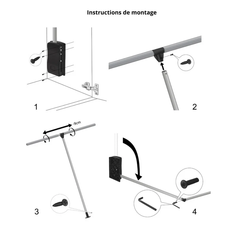 Barre de penderie escamotable - Chrome/Blanc 600-830mm