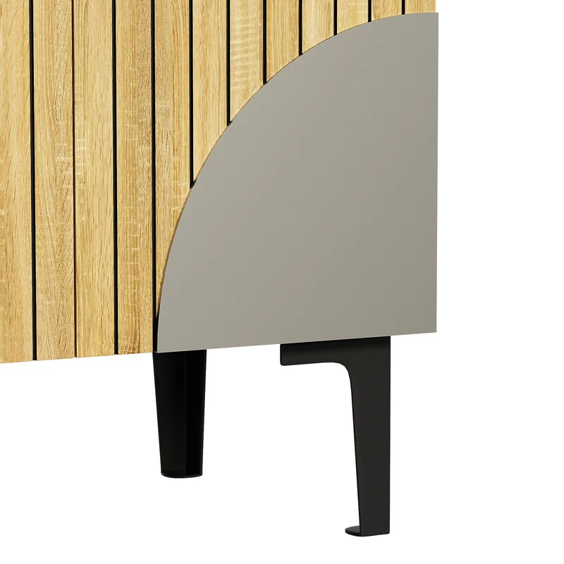 Buffet effet bois avec 4 portes cannelées 4 tiroirs 160x36x94cm RIFTKAELISYN