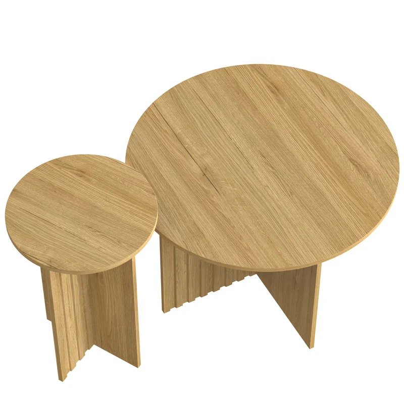 Ensemble de tables basses gigognes rondes effet bois piètement cannelé RIFTVYNRAKYN