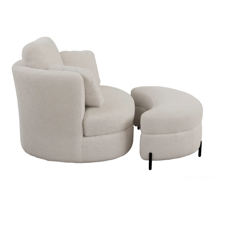 Fauteuil XXL moderne bouclé beige 3 coussins avec pouf ultra-confortable VERTEXZORATHYNATH