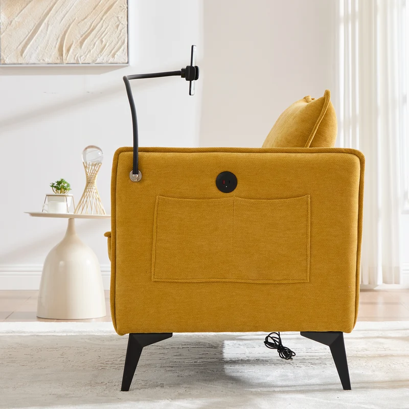 Canapé 2 places moderne chenille jaune poches latérales et support téléphone réglable 127x69x66cm CELESTEUM