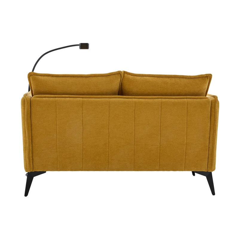 Canapé 2 places moderne chenille jaune poches latérales et support téléphone réglable 127x69x66cm CELESTEUM