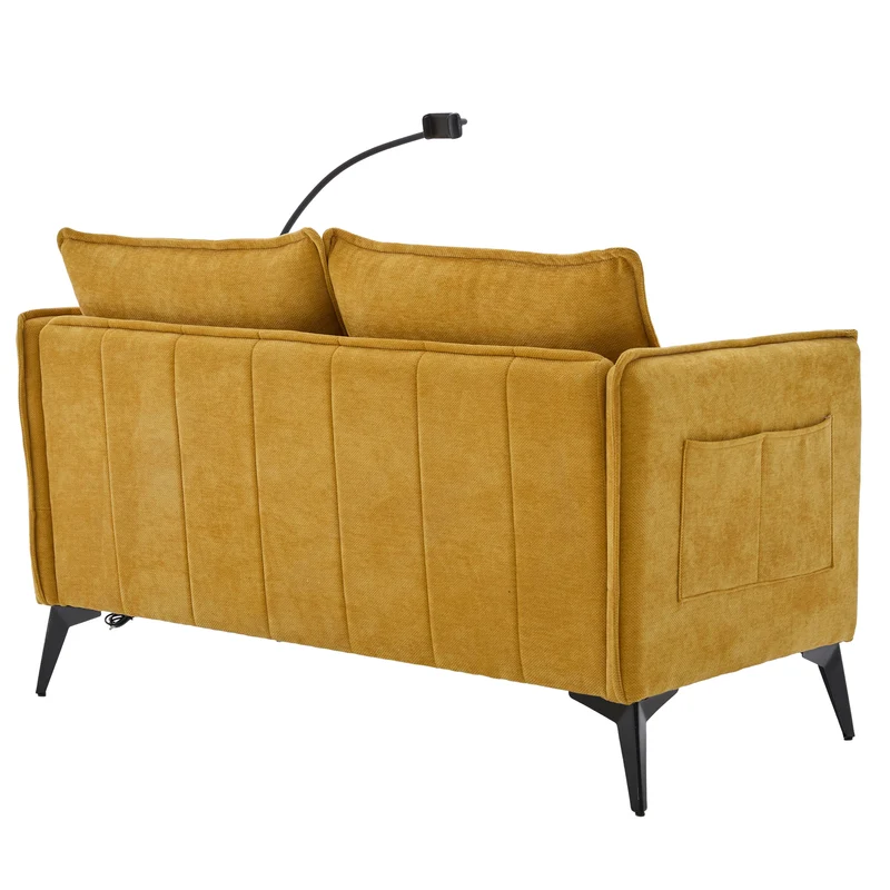 Canapé 2 places moderne chenille jaune poches latérales et support téléphone réglable 127x69x66cm CELESTEUM