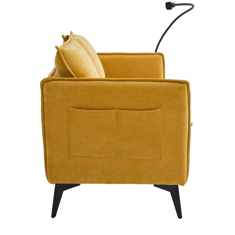 Canapé 2 places moderne chenille jaune poches latérales et support téléphone réglable 127x69x66cm CELESTEUM