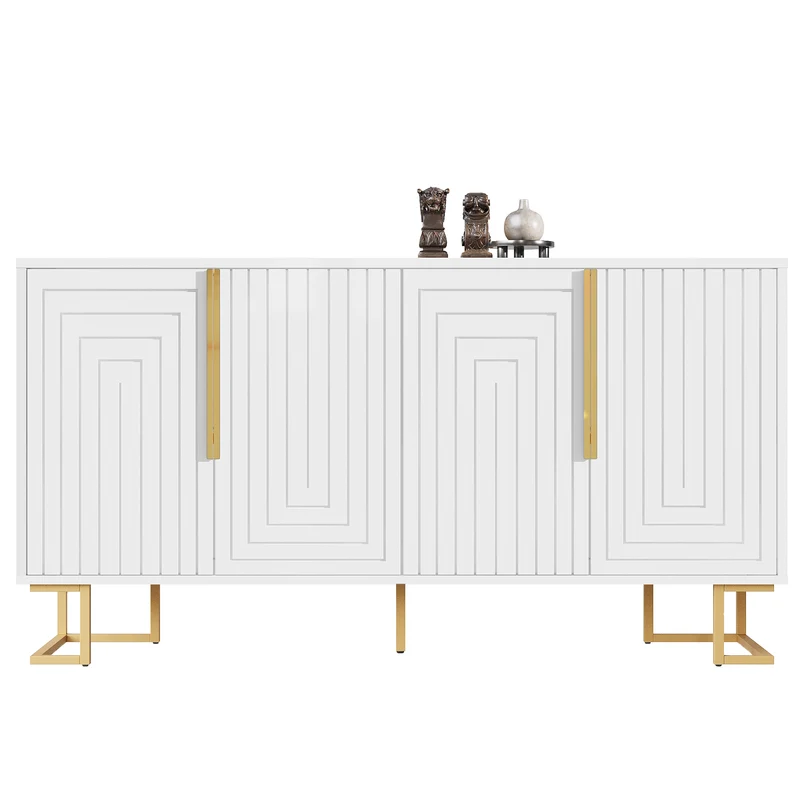 Buffet blanc portes à motif géométrique, poignées dorées 4 portes CEDARPEAK