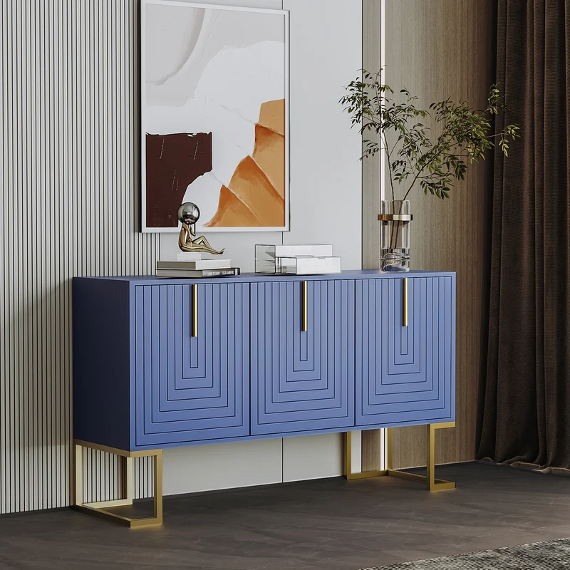 Buffet haut avec 3 portes bleu marine motif de forme U H81/B138/T40 CRUUGREN BLUE