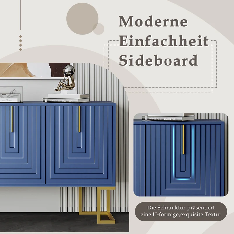 Buffet haut avec 3 portes bleu marine motif de forme U H81/B138/T40 CRUUGREN BLUE