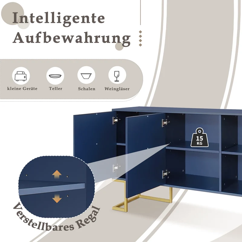 Buffet haut avec 3 portes bleu marine motif de forme U H81/B138/T40 CRUUGREN BLUE