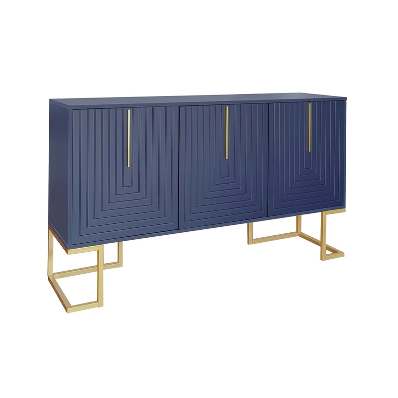 Buffet haut avec 3 portes bleu marine motif de forme U H81/B138/T40 CRUUGREN BLUE