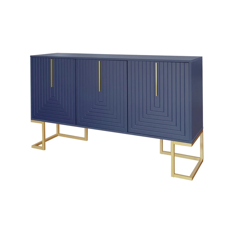 Buffet haut avec 3 portes bleu marine motif de forme U H81/B138/T40 CRUUGREN BLUE