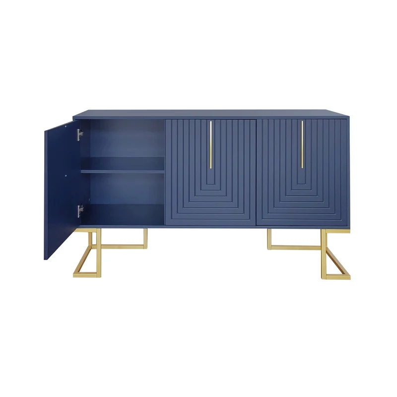 Buffet haut avec 3 portes bleu marine motif de forme U H81/B138/T40 CRUUGREN BLUE