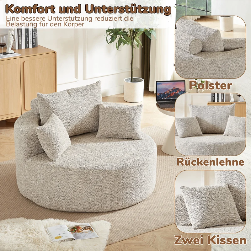 Fauteuil individuel en mousse chenille beige 2 coussins, sans montage VERTEXZORVAKYN