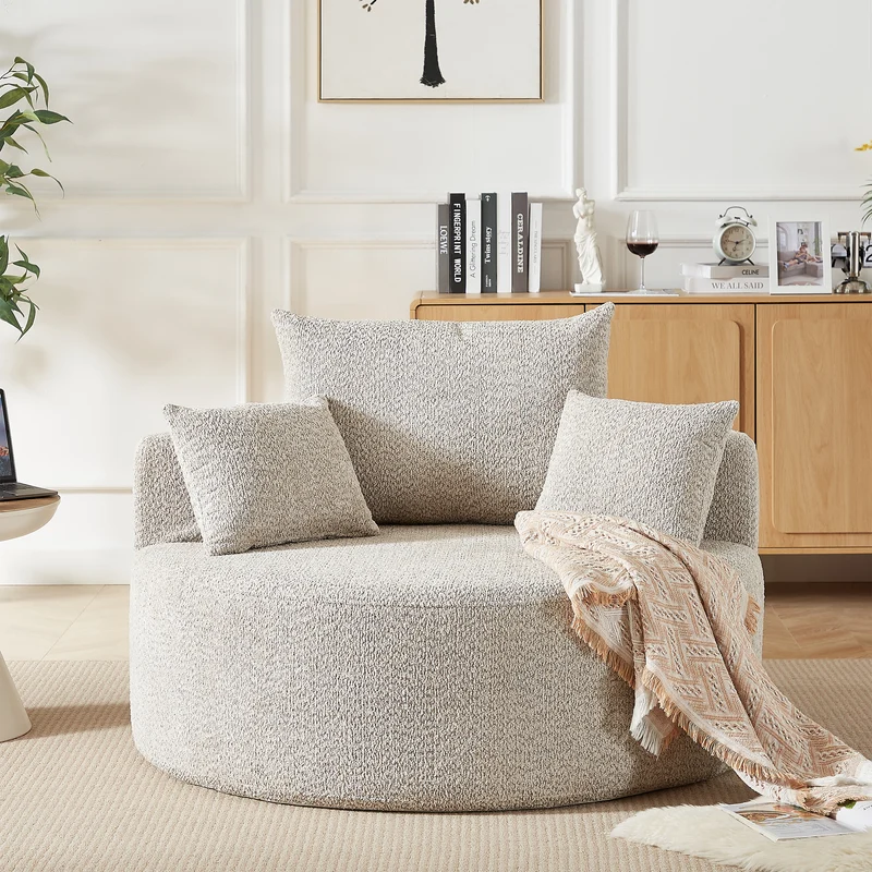 Fauteuil individuel en mousse chenille beige 2 coussins, sans montage VERTEXZORVAKYN