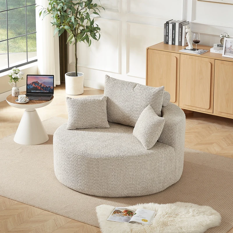 Fauteuil individuel en mousse chenille beige 2 coussins, sans montage VERTEXZORVAKYN