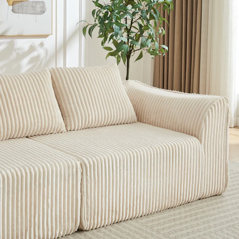 Canapé 2 places en velours côtelé beige, 2 coussins sans montage VERTEXVYNRAKYN